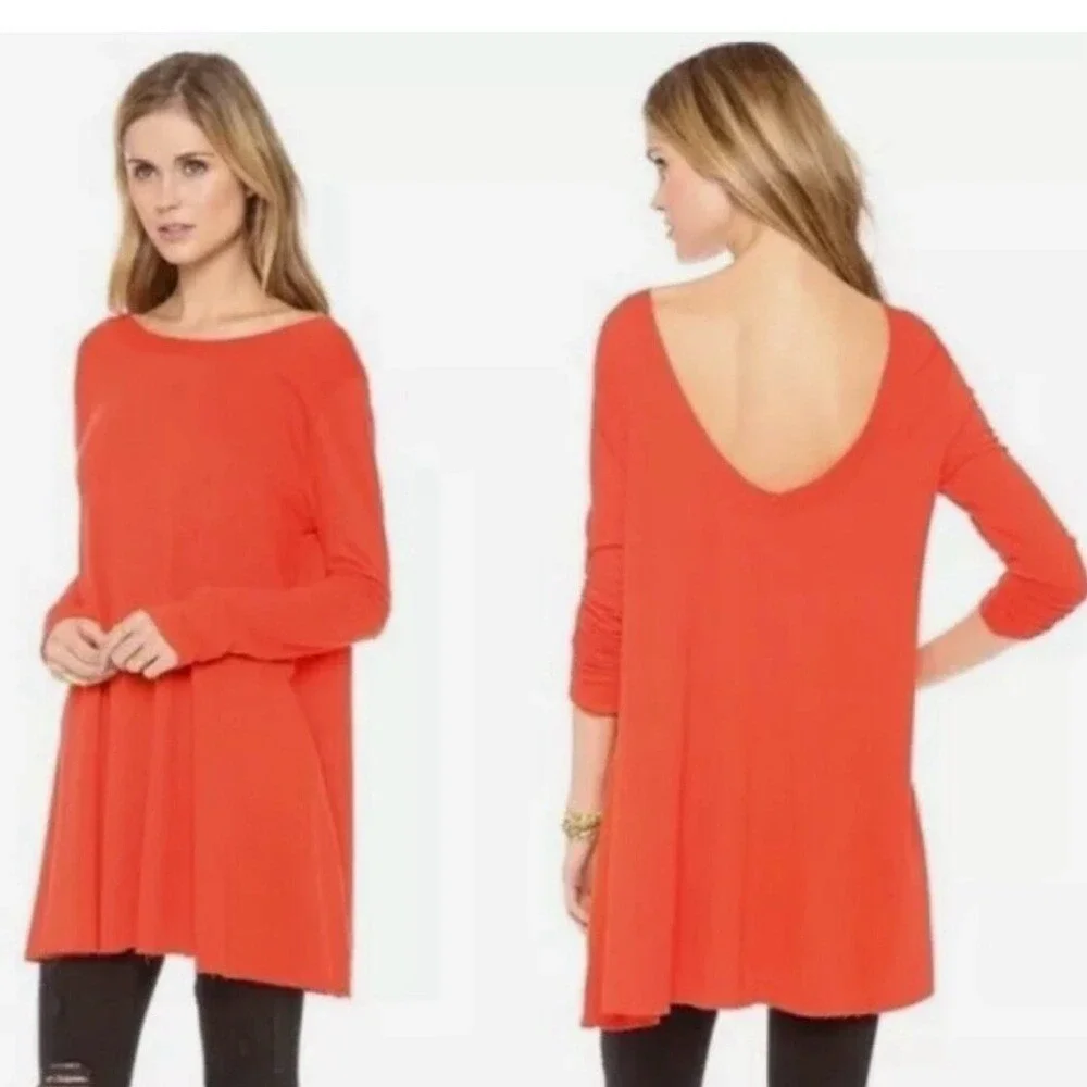 Free People Beach Top Size M/L Poppy Beatnik Coral Scoop‎ Back Tunic Swing Dress